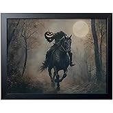 Vintage Canvas Wall Art, Dark Academia Wall Decor, Gothic Poster Print Painting, Headless knight holding a pumpkin lantern Halloween for Living Room Bedroom Decor 8x10 Inch Black Wood Framed