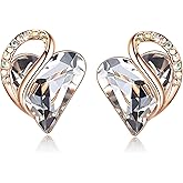 Leafael 18K Rose Gold Plated Love Heart Stud Earrings with Healing Stone Crystal Jewelry Gifts for Women