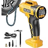 Cordless Tire Inflator Portable Air Compressor Compatible with Dewalt 20V Battery, 160PSI Electric Air Pump with 12V Car Power Cable Dual Mode and Digital Pressure Gauge LED Light for Car and Balls