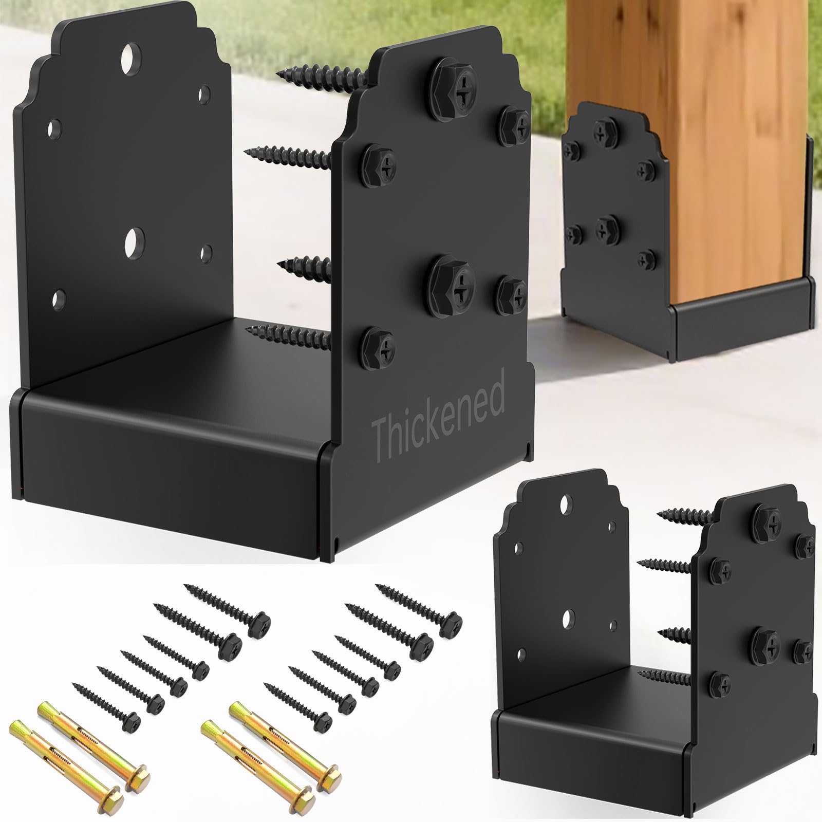 Photo 1 of KOMOHOM 6x6 Post Base for Concrete - Heavy-Duty Pergola Brackets 6x6, 10,000 lbs Load Capacity Deck Post Anchor with Hidden Fasteners, Surface Mount Deck Post Hardware, Wood Post Bracket for Outdoor