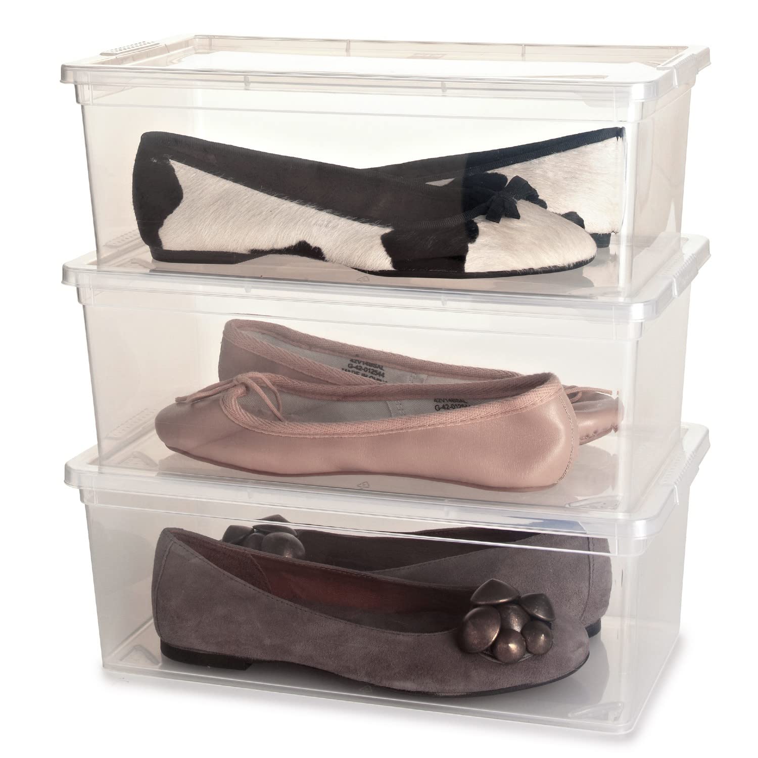 lakeland Ladies Transparent Shoe Organiser Lidded Storage Boxes - Set of 3