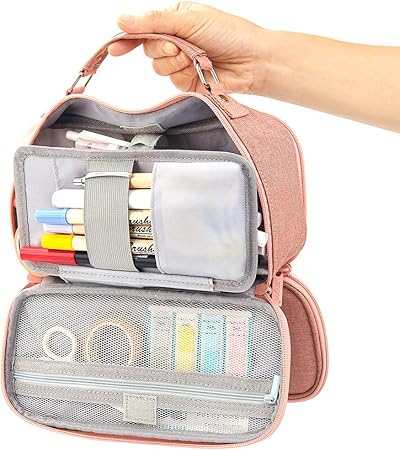 Amazon Angoobaby 大容量 ペンケース 筆箱 男の子 女の子 中学生 高校生 大学生 社会人用 ピンク ペンケース 文房具 オフィス用品