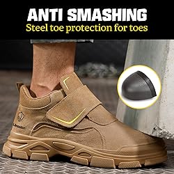 GLANOUDUN Work Boots for Men Brown Slip On Welding