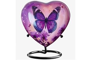 Olivia Memorials Urn for Ashes Women Men - Cremation Urns for Adult Male Female Human - Large Urns for Mom - mall Mini Keepsake (Purple Butterfly, Heart-Shaped with Stand)