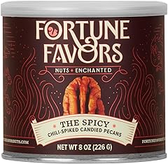 Fortune Favors Candied Pecans, Sweet and Salty Snack, Hand Crafted in Small Batches, USA-Grown (8oz, Spicy)