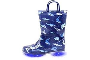 EUXTERPA Kids Toddler Light Up Rain Boots Boys Waterproof Patterns and Glitter Boots with Easy On Handles