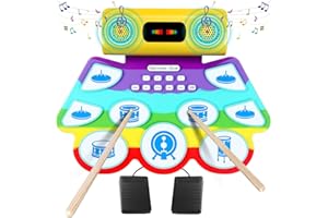 Lotkey Electronic Drum Set, 9 Pads Portable Electric Drum Set for Kids Roll-up Drum Kit Machine with Built-in Speaker Drum Pedals and Stick Great Christmas Holiday Gift for Kids