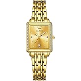 OLEVS Square Watches for Women, Gold Stainless Steel Bracelet Ladies Small Face Watches, Dainty Waterproof Women's Wrist Watches with Date, Gold/Black/White/Blue/Green Dial