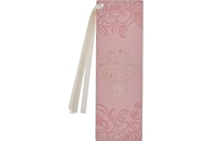 Christian Art Gifts Premium Vegan Leather Inspirational Scripture Bookmark for Women: Under His Wings Encouraging Bible Verse, Satin Ribbon, Reading Accessory for Books, Bibles, Pink & Gold Floral