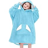 Touchat Wearable Blanket Hoodie, Oversized Sherpa Blanket Sweatshirt with Hood Pocket and Sleeves, Super Soft Warm Plush Hooded Blanket for Kids, One Size Fits All (Blue)