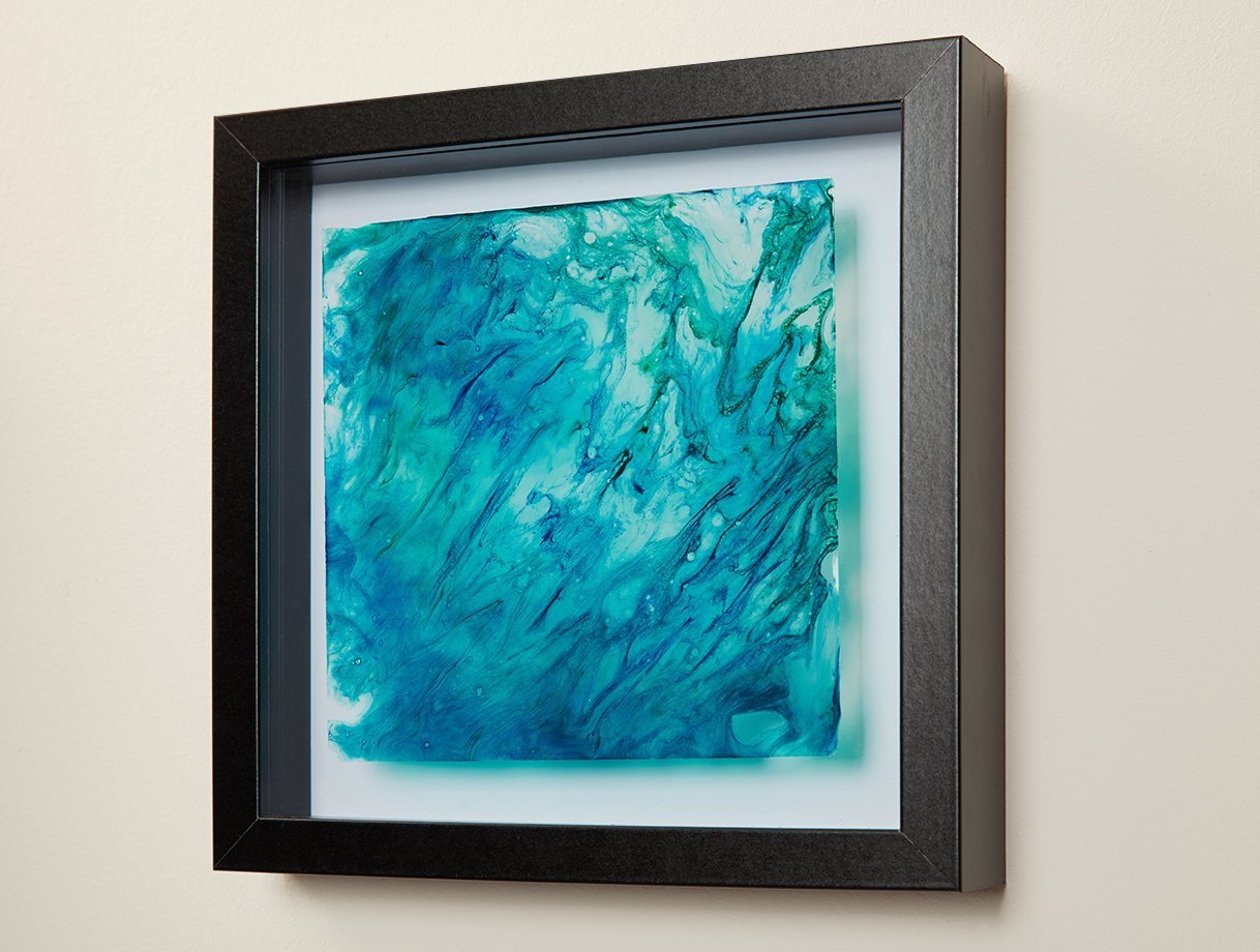 Inspired by the ocean, original abstract painting on glass in blue and