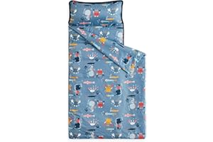 Wake In Cloud - Toddler Nap Mat with Pillow and Blanket, 100% Cotton Fabric, for Kids Boys Girls in Daycare Kindergarten Preschool, Roll Up Sleeping Bag, Blue Sea World, Standard