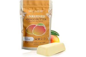 era of nature Organic Unrefined Raw Mango Body Butter Block 8oz - Moisturizing Mango Seed Raw Butter Bar for Skin & Hair, DIY Lip Balm Base, Cream, Soap & Lotion Making Supplies Kit, Personal Skincare