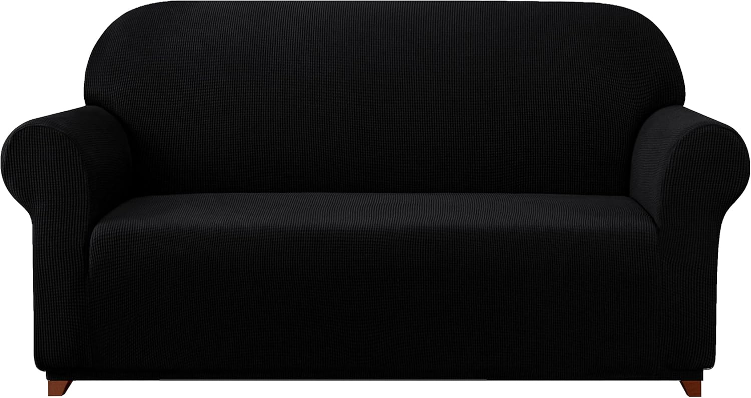 Slipcovers - subrtex Stretch Sofa Slipcover 1 Piece Sofa Cover 3 Seater Soft Couch Cover Washable Furniture Covers, Jacquard Fabric Small Checks(Black,Large)