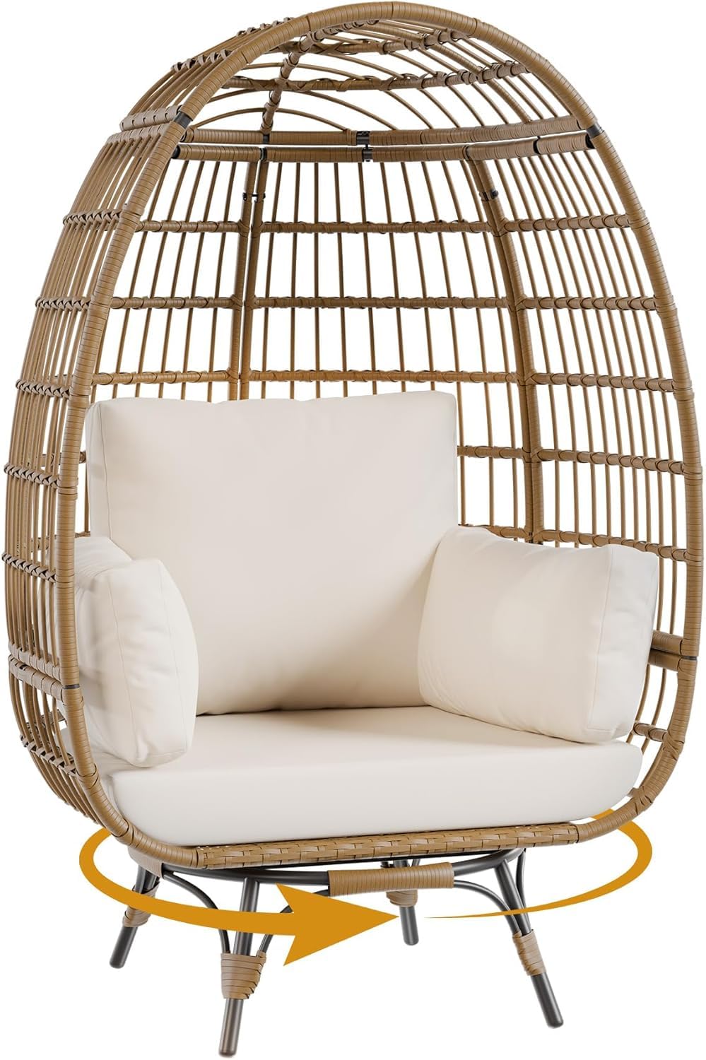 Photo 1 of (used)(top piece damaged) FinerFurnis Outdoor 360° Swivel Egg Chair - Oversized Egg-Shaped Lounge Chair, Steel Frame, 4 Thick Cushions,