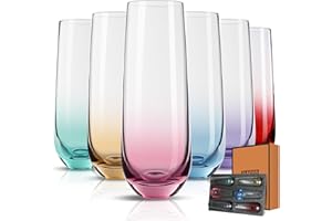 GLAZVIA Stemless Champagne Flutes Glasses Set of 6-10oz Multi Colored Glass, Unique Colorful Champagne Flute Gift for Wedding