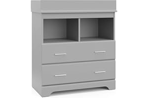 Storkcraft Brookside Nursery Dresser Organizer (Pebble Gray) with Changing Table Topper, Chest of 2 Drawers for Bedroom, Universal Design