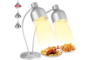 Carivia Food Heat Lamp,500W Commercial Food Warmer Lamp,Adjustable Food Warming Light with 3 Bulbs,2 Head Catering Heating Lamp for Kitchen Cafeteria Restaurant Buffet Parties