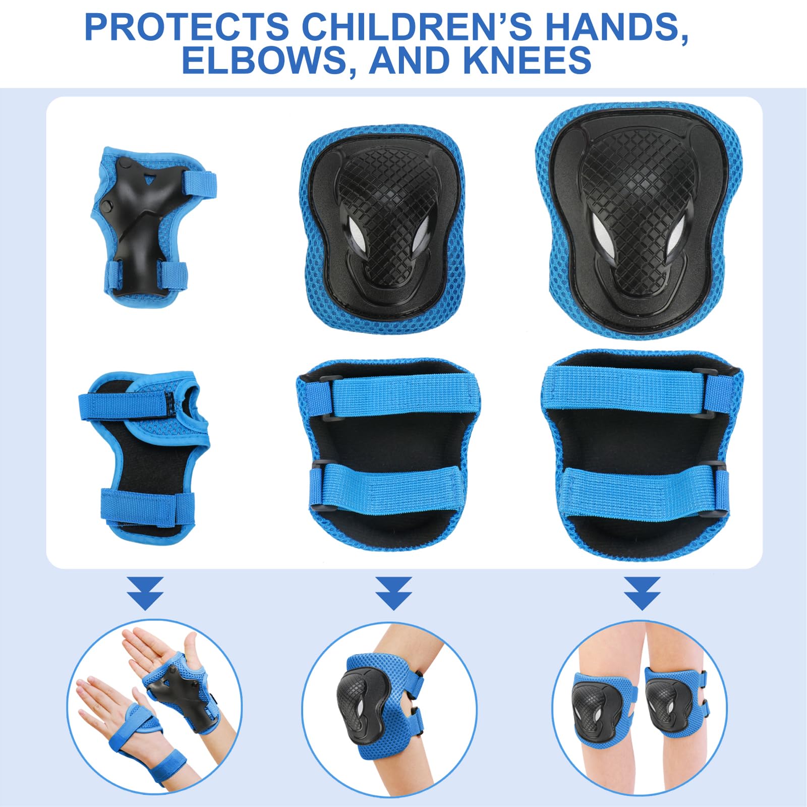 KAMUGO Kids Bike Helmet Set, Toddler Helmet for Ages 2-8 Boys Girls with Sports Protective Gear Set Knee Elbow Wrist Pads for Skateboard Cycling Scooter Rollerblading