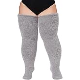 Moon Wood Plus Size Plush Thigh High Socks for Women Fuzzy Stocking Thick Over the Knee Fleece Leg Warmers Boot Socks