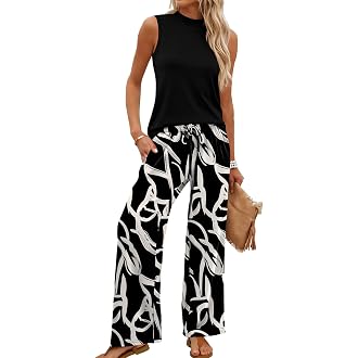 WIHOLL Two Piece Set for Women Summer Spring Outfits Cruise Travel Airport Beach Vacation Mock Neck Wide Leg Pants Set