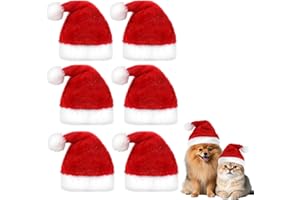 CIATBYYJ 6 Pcs Mini Santa Hat for Dogs Christmas Party, Adjustable Small Santa Hats for Crafts, Tiny Santas Hats Photo Props - Red and White Coral Fleece Christmas Hat for Pet Dog Cat Puppy Kitten