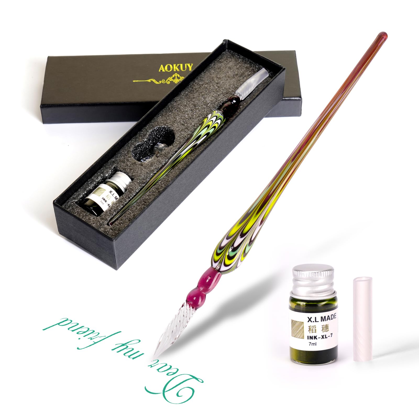 AOKUY Glass Dip Pen Set,Calligraphy Pen,Crystal Signature Pen for Art, Writing, Signatures -Decoration and Business Gift