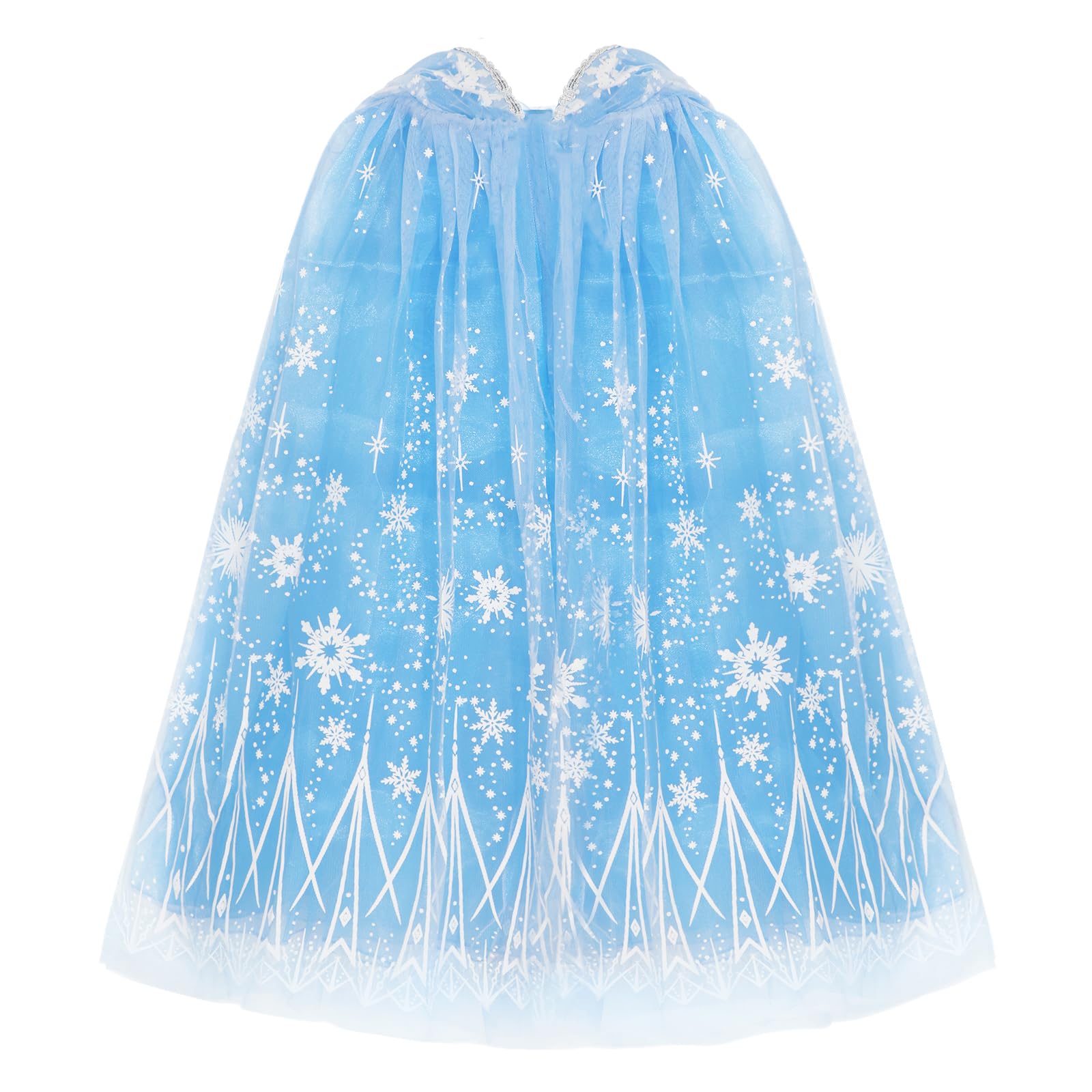 PHOGARY Princess Cape Blue Princess Cloak Hooded Cape, Princess Fancy Dress Sparkling Snowflake Cape Carnival Birthday Party Cosplay for Girls(75 cm)