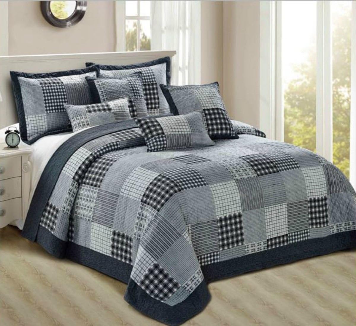 Zash Beautiful Floral Vintage Patchwork Quilted Bedspread/Throw with 2 Pillow Shams (Double, Check)