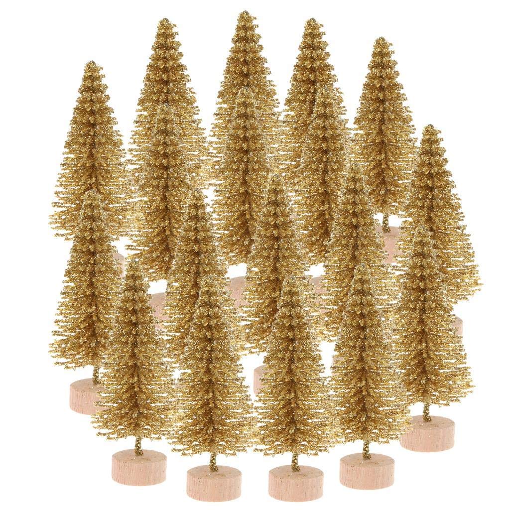 Peerless 12Pcs Mini Sisal Trees With Wood Base - Artificial Christmas Pine Bottle Brush Trees for Winter Snow Miniature Scenes, DIY Crafts, Xmas Holiday Home Desk Tabletop Decor