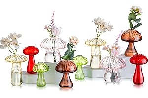 Glasseam Mushroom Propagation Vase, Colored Flower Vases Decorative Set of 10, Unique Small Glass Vases for Flowers,Aesthetic Mini Cute Vase Decor, Hydroponic Bud Vase for Bedroom Bathroom Kitchen