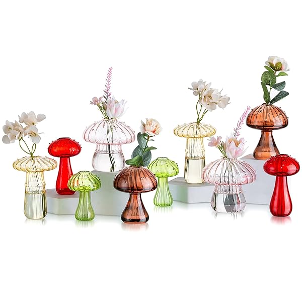 GLASSEAM MUSHROOM PROPAGATION VASE, COLORED FLOWER VASES DECORATIVE...