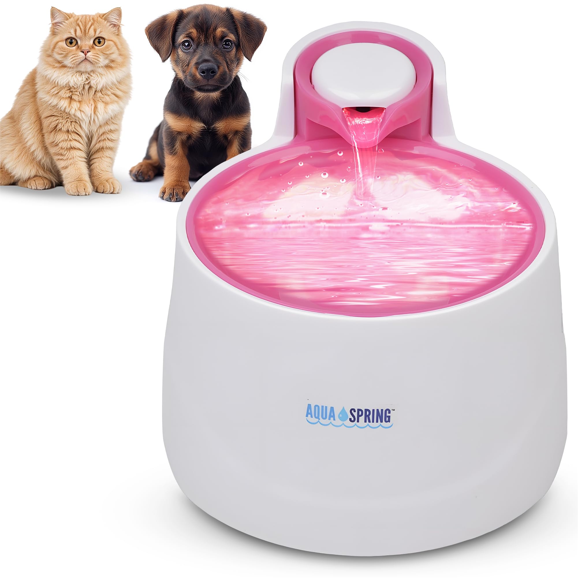 AquaSpring Illuminated Pet Water Fountain, Pink