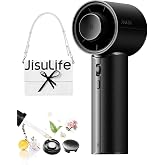 JISULIFE AromaCool Fan with 30H Battery, PU Leather, Aroma Diffuser | 100-Speed Turbo, USB Rechargeable, Portable Handheld Fan for Travel, Outdoor, Gifts for Women &amp; Men-Velvet Black (Pro1 Mini)