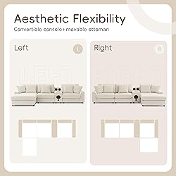 114-Inch L-Shaped Sectional Sofa with Removable