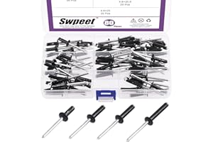 Swpeet 80Pcs 3/16" x 9/16" / 3/4" / 13/16" / 1" Aluminum Long Grip Tri-Grip Rivets Tri-Fold Tri Bulb Mounting Rivet Blind Riv