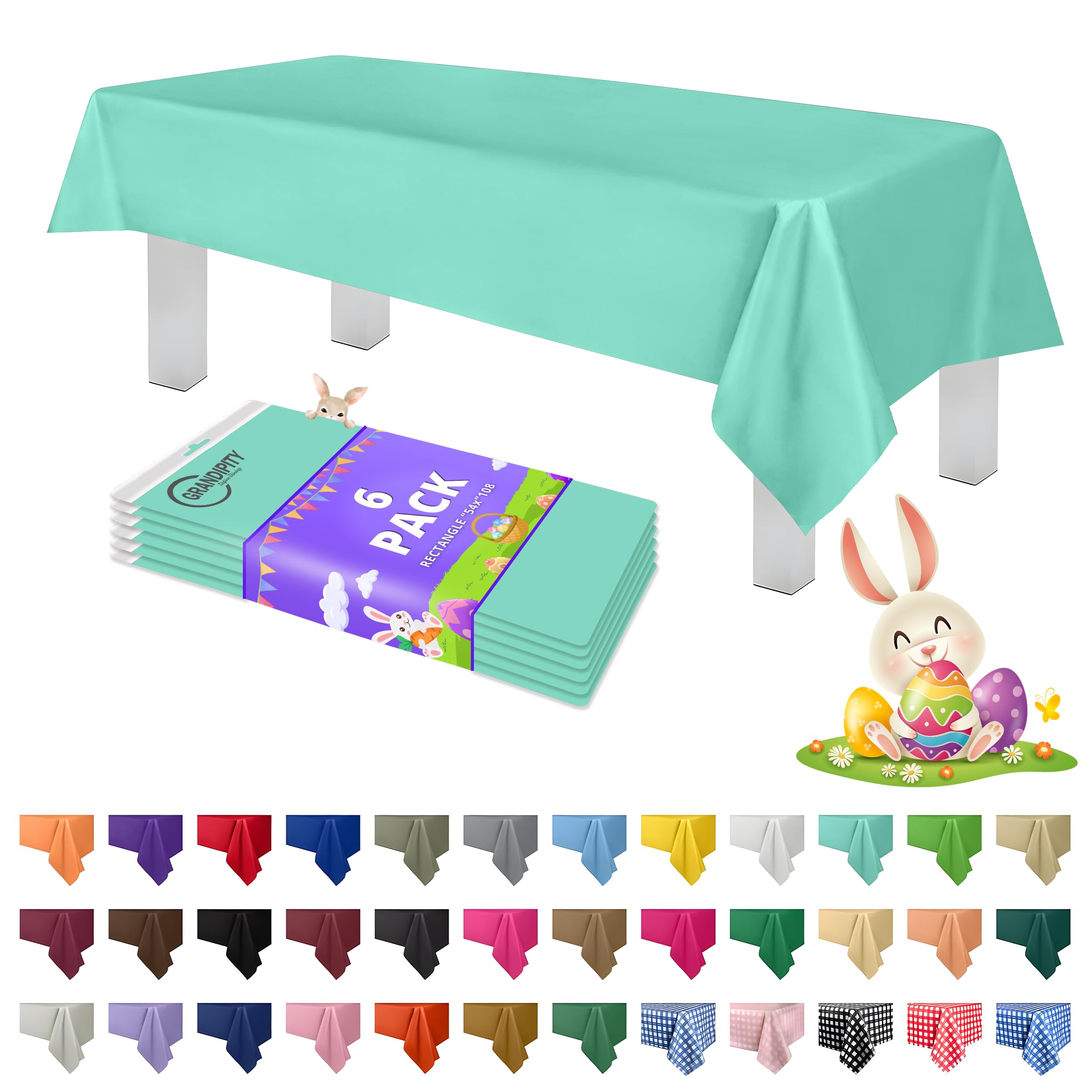 Grandipity Aqua Plastic Table Cloth Disposable (6 Pk) 54in x 108in Plastic Tablecloths for Rectangle Tables - Premium Party Table Cloths Disposable for 6ft to 8ft Rectangle Tables — image 1