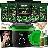 DELEXI Men’s Waxing Kit for Coarse Back & Chest Hair – New Heavy-Duty Edition – Home Waxing System for Couples & Male Grooming – Includes Analog Warmer & Precision Tools for Beard & Brows