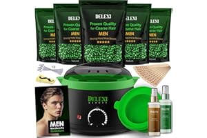 DELEXI Men’s Waxing Kit for Coarse Back & Chest Hair – New Heavy-Duty Edition – Home Waxing System for Couples & Male Grooming – Includes Analog Warmer & Precision Tools for Beard & Brows