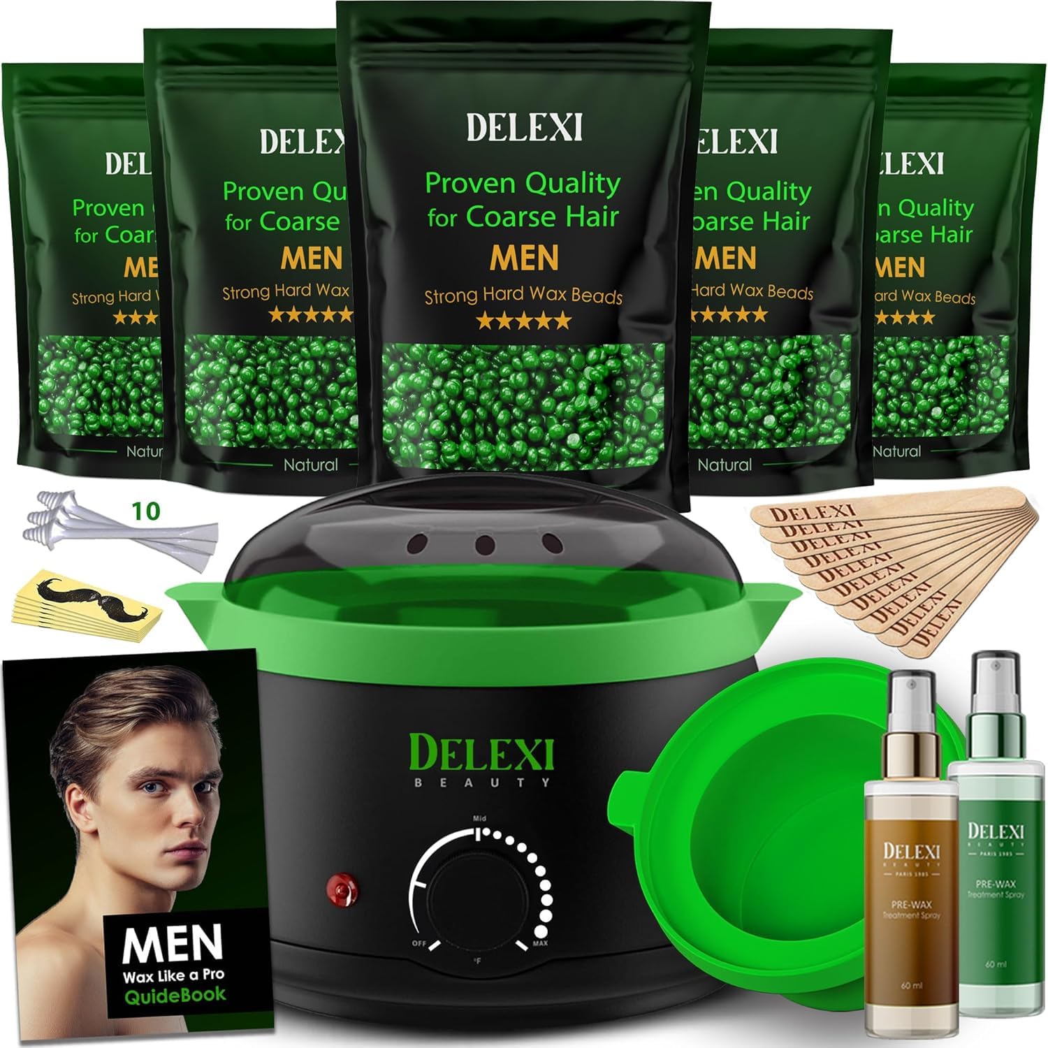 Photo 1 of All-in-One Waxing Kit for Men – Complete Hard Wax Kit for Hair Removal, Body & Face, Home Waxing Warmer for Brazilian & Bikini, Includes Wax Pot, Wax Machine & Accessories
