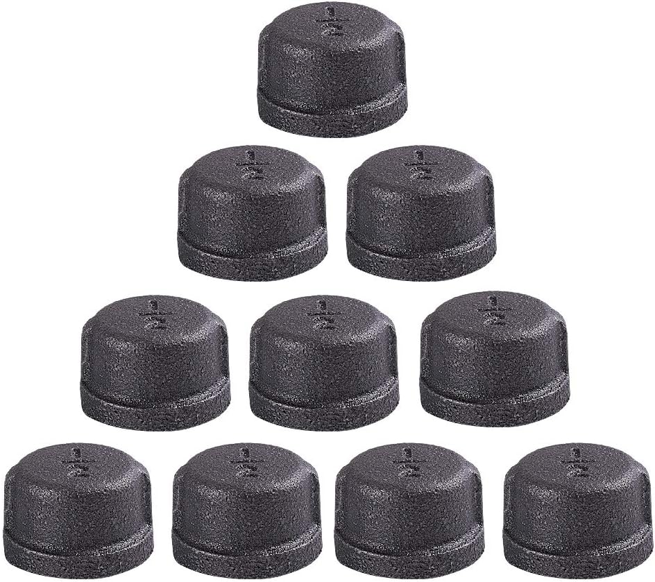 GOOVI 1/2 Inch Malleable Cast iron Pipe Cap, DIY Retro Furniture Threaded Pipes and Fittings, 10 Pack 1/2 Inch Pipe Cap.
