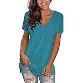 Sipaya Womens T Shirts Basic V Neck Tee Loose Fitting Casual Short Sleeve Tops
