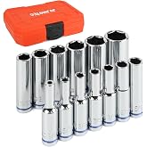 JU JIAN TEC 1/4" Drive SAE Master Socket Set, 13-Piece Deep Hex | deep, 1/8-5/8, CR-V, 6-point, radiused, mirror chrome, embossed, case