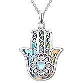 WINNICACA Valentines Day Gifts for Her Hamsa Necklace for Women 925 sterling silver Hamsa Hand of Fatima Necklace Abalone Shell Protection Jewelry Gifts for Women Wife Mom