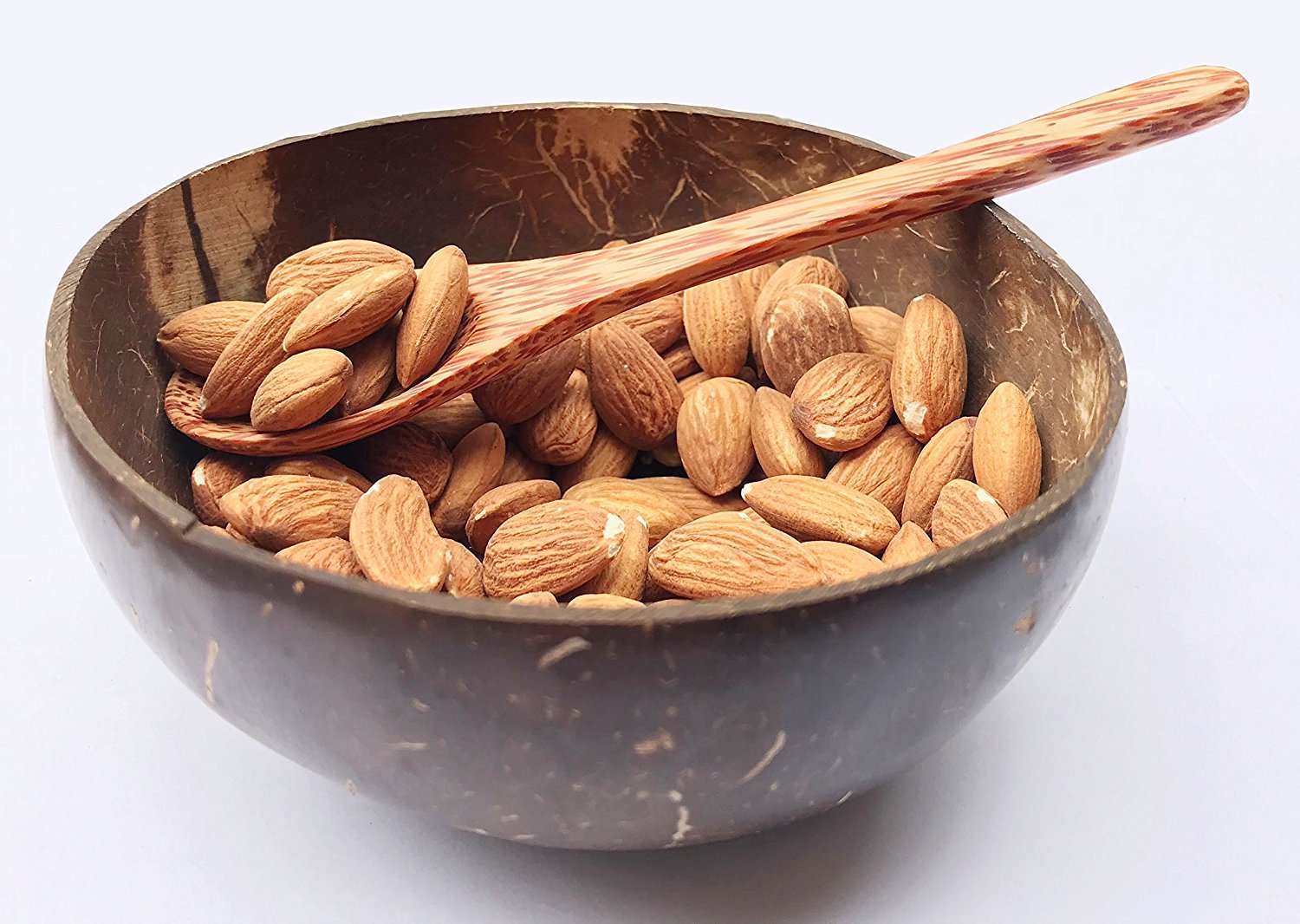 Natural Coconut Bowls and Spoons (set of 2) - Polished with Coconut Oil, Durable, Lightweight, Useful, Large Wooden Serving Bowl for Fruits or Salads, Breakfast, Decoration, Vegan Friendly