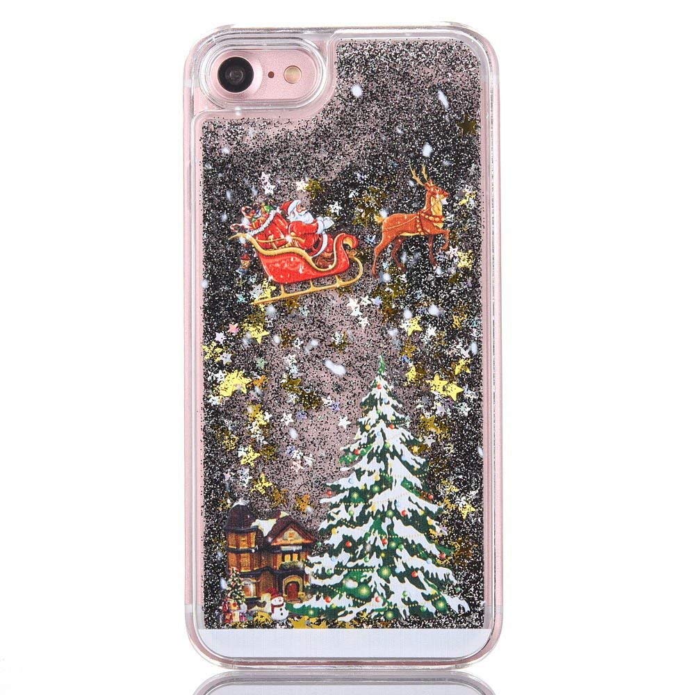 Mixneer Christmas Festival Hot Santa Claus Glitter Star Flowing Liquid Quicksand Case Christmas Tree Transparent Clear TPU Soft Back Cover (Compatible with iPhone XR, Black)