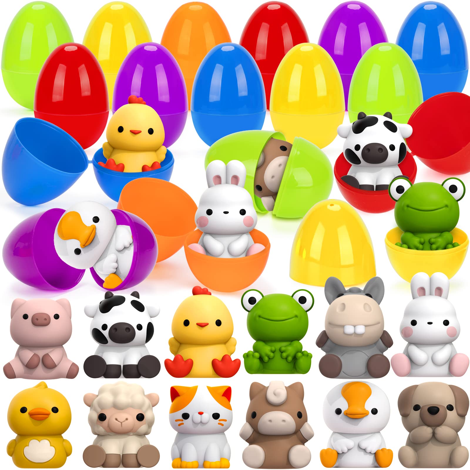 KMUYSL Easter Eggs Fillers with Toys, Prefilled Easter Eggs, 12Pack Plastic Easter Eggs with Finger Puppets, Easter Party Favors for Kids, Toddler Easter Basket Stuffers, Easter Gifts for Boys Girls