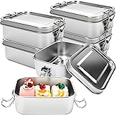 6 Pack Stainless Steel Food Storage Containers with Lids 304 Metal Lunch Snack Bento Box Dishwasher Safe Lockable Clips to Leak-Proof for Work (550ml)