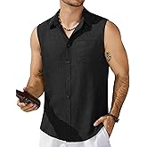 COOFANDY Men's Sleeveless Beach Shirts Summer Button Up Tank Tops Casual Textured Tank Shirt