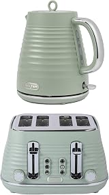 Salter Ripple Sage Toaster & Kettle Set 4-Slice 1630W 3kW Auto Shut-Off